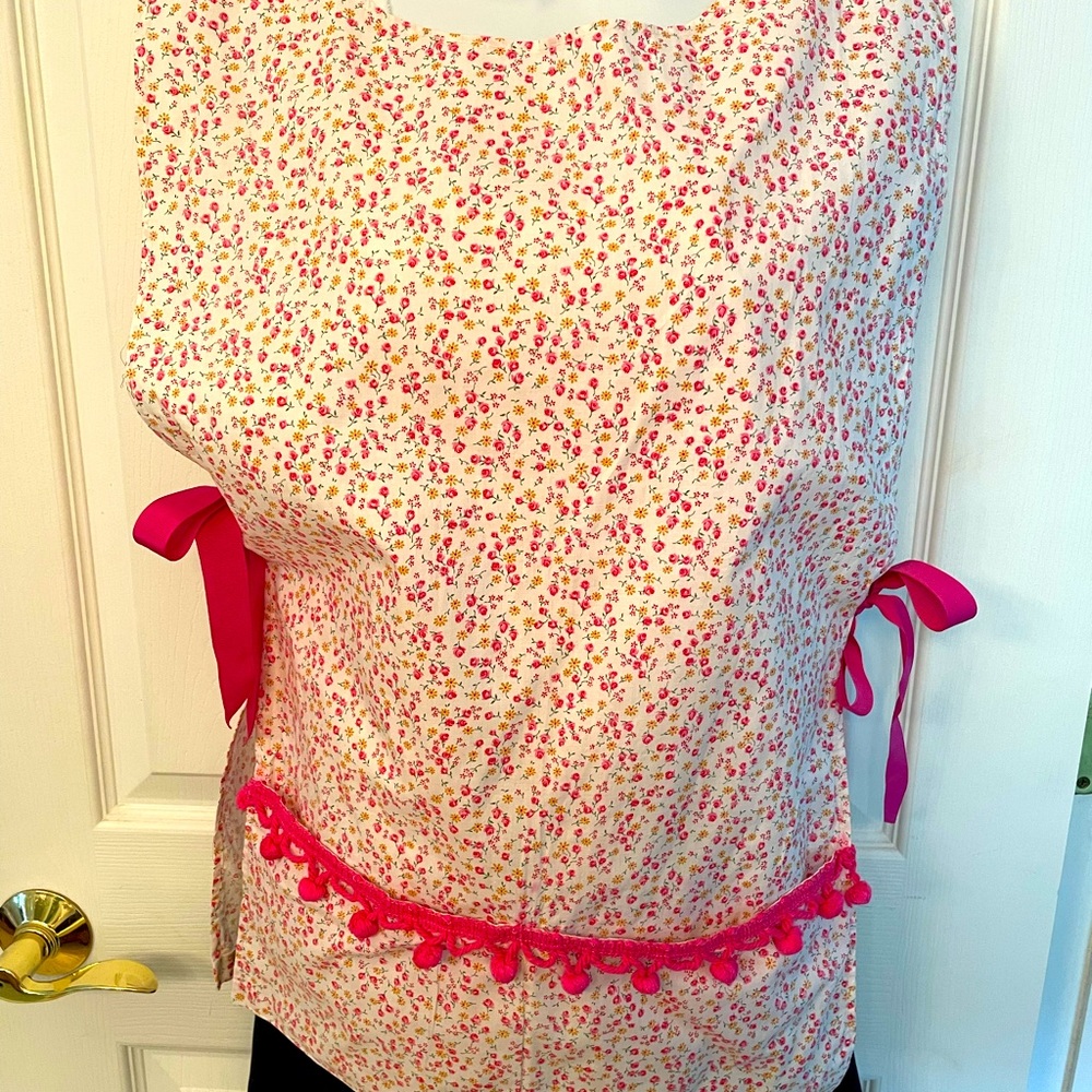 Pink floral sleeveless apron smock